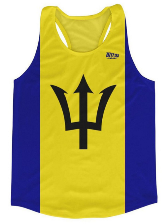 YOUTH LARGE- Barbados Country Flag Running Tank Top Racerback Track and Cross Country Singlet Jersey Made In USA - Blue Yellow- Final Sale T2
