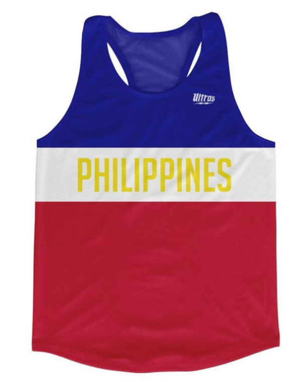 ADULT X-SMALL- Philippines Country Finish Line Running Tank Top Racerback Track and Cross Country Singlet Jersey Made In USA - Blue Red White- Final Sale T2