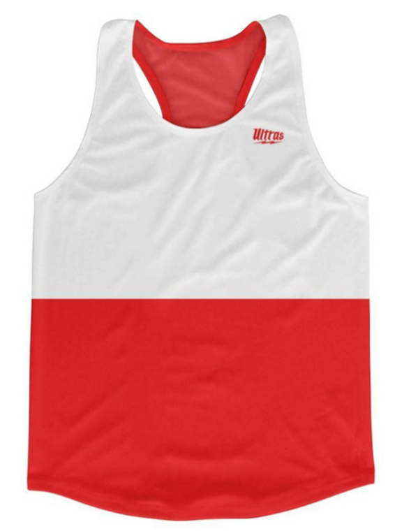 ADULT LARGE- Poland Country Flag Running Tank Top Racerback Track and Cross Country Singlet Jersey Made In USA - Red White- Final Sale T2