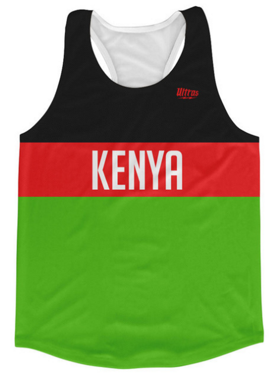 ADULT LARGE- Kenya Country Finish Line Running Tank Top Racerback Track and Cross Country Singlet Jersey Made In USA - Black Red Green- Final Sale T2