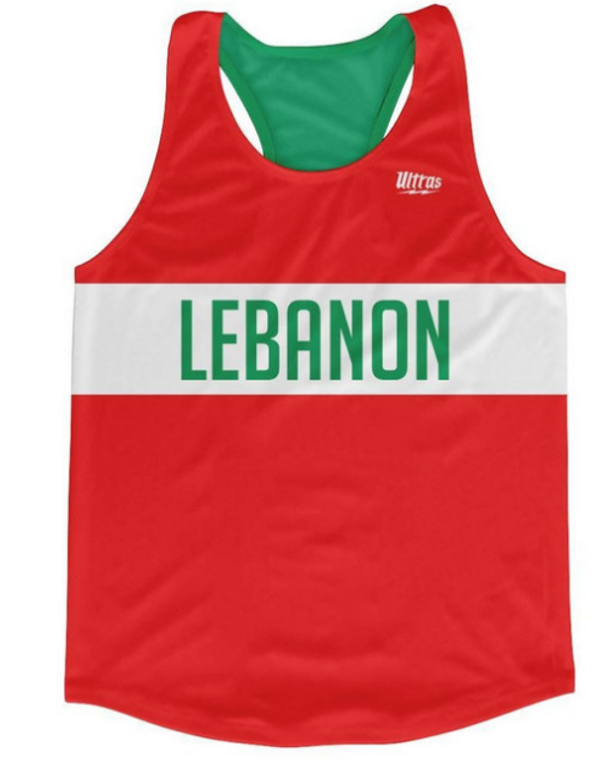 ADULT LARGE- Lebanon Country Finish Line Running Tank Top Racerback Track and Cross Country Singlet Jersey Made In USA - Red White- Final Sale  T2