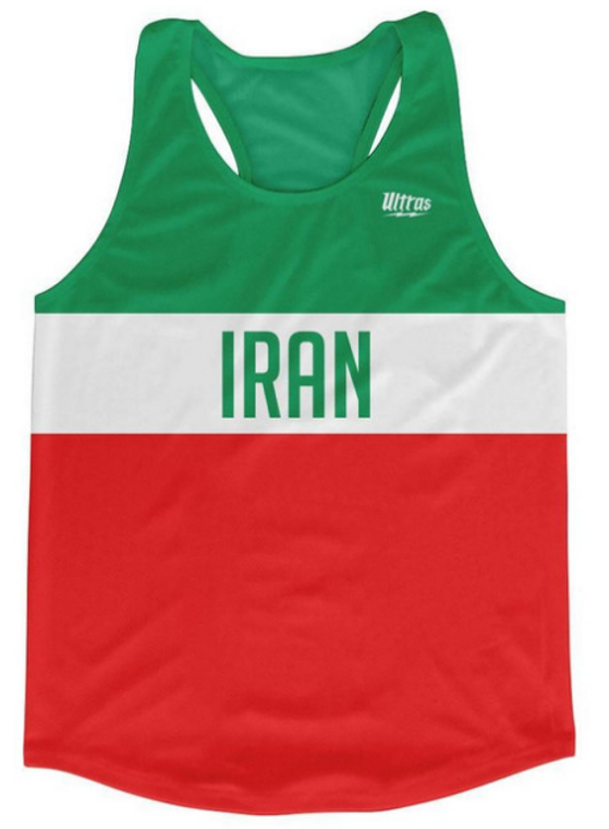 ADULT LARGE- Iran Country Finish Line Running Tank Top Racerback Track and Cross Country Singlet Jersey Made In USA-Green White Red- Final Sale SL20