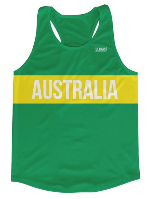 ADULT LARGE- Australia Running Tank Top Racerback Track and Cross Country Singlet Jersey Made In USA-Green- Final Sale SL20