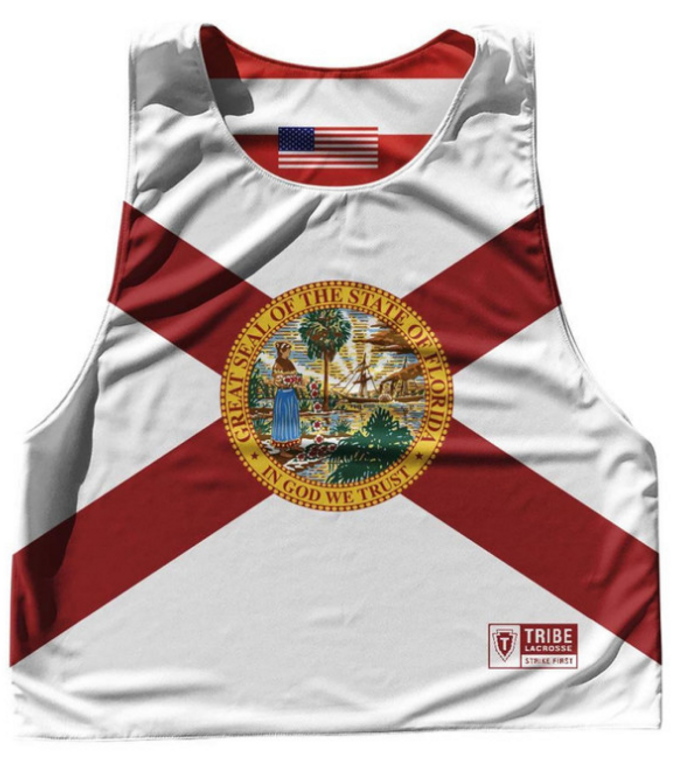 ADULT 2X-LARGE- Florida State Flag and American Flag Reversible Lacrosse Pinnie Made In USA - White- Final Sale R1