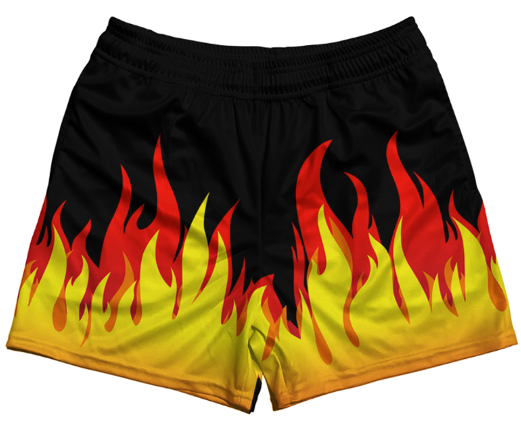 YOUTH MEDIUM- Flame Pattern Rugby Shorts Made In USA - Yellow Black- Final Sale ZT321