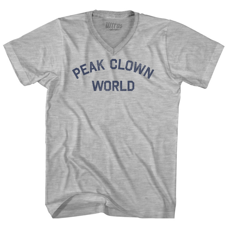 Peak Clown World Adult Cotton V-neck T-shirt - Grey Heather