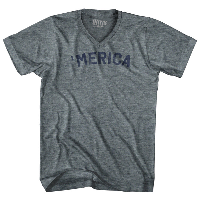 Merica Adult Tri-Blend V-neck T-shirt Athletic Grey