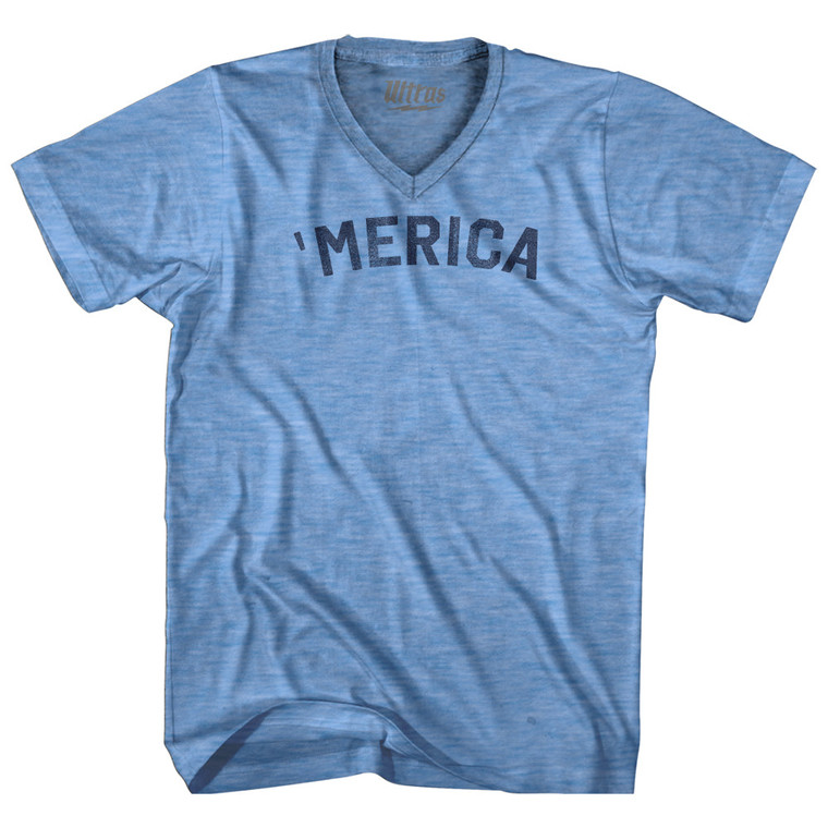 Merica Adult Tri-Blend V-neck T-shirt Athletic Blue