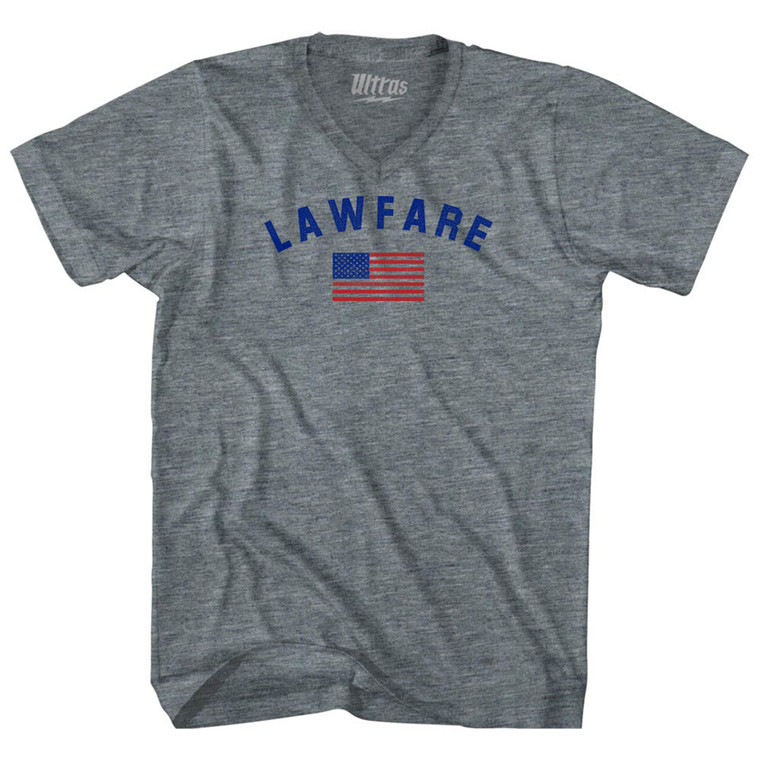 Lawfare American Flag Tri-Blend V-neck Womens Junior Cut T-shirt Athletic Grey