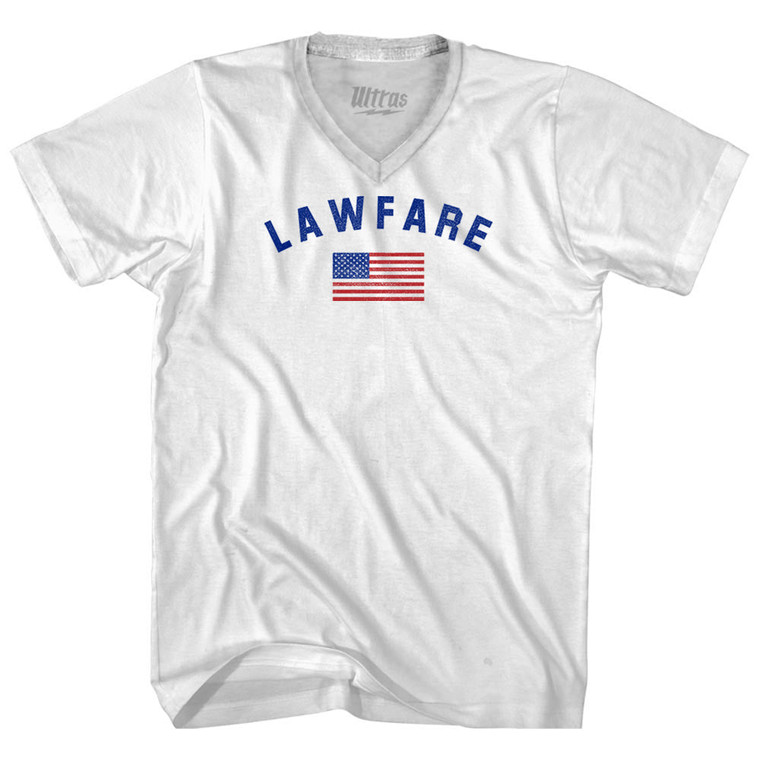 Lawfare American Flag Adult Tri-Blend V-neck T-shirt White