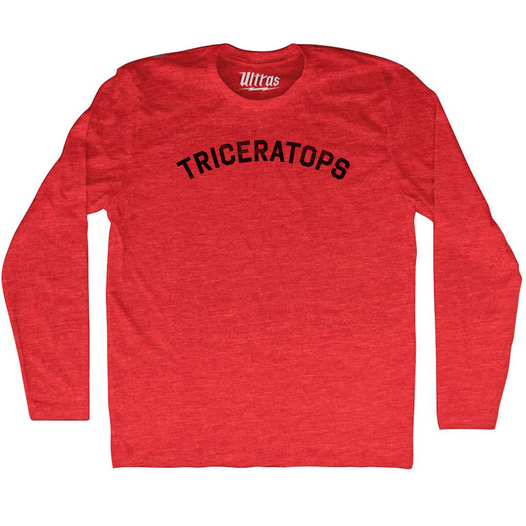 Triceratops Adult Tri-Blend Long Sleeve T-shirt - Athletic Red