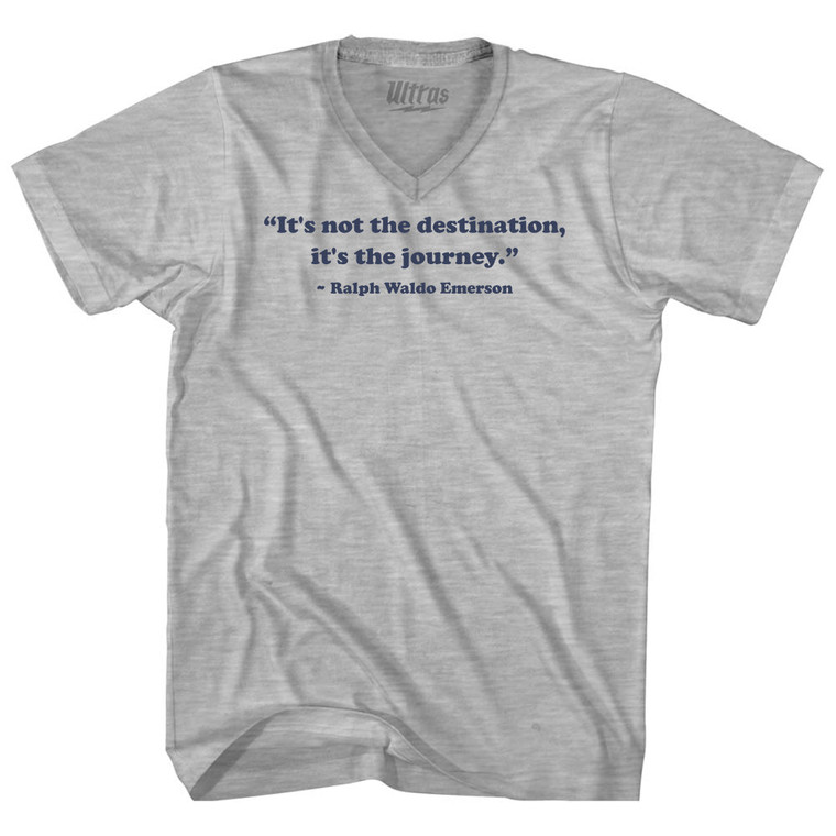 It's Not The Destination, It's The Journey, Ralph Waldo Emerson Adult Cotton V-neck T-shirt - Grey Heather