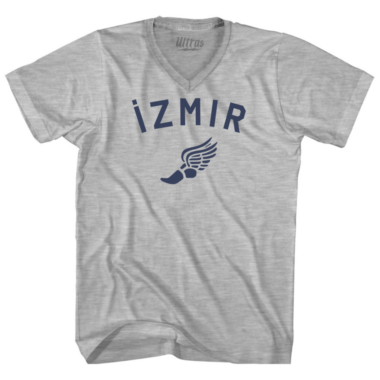 Izmir Running Track Winged Foot Adult Cotton V-neck T-shirt - Grey Heather Izmir Running Track Winged Foot Adult Cotton V-neck T-shirt - Grey Heather