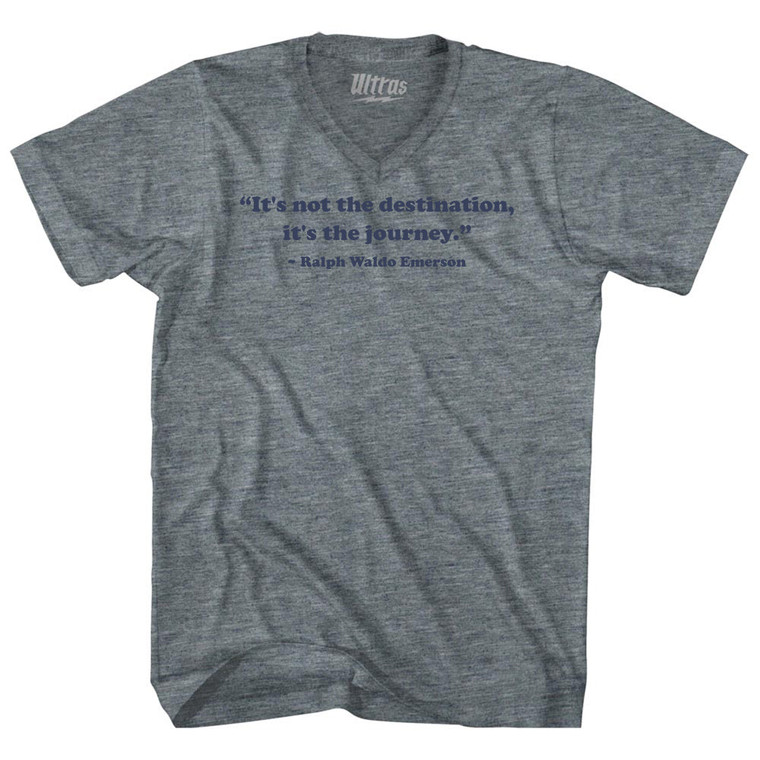 It's Not The Destination, It's The Journey, Ralph Waldo Emerson Tri-Blend V-neck Womens Junior Cut T-shirt - Athletic Grey