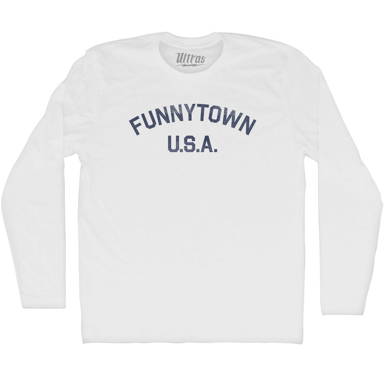 FUNNYTOWN U.S.A Adult Cotton Long Sleeve T-shirt - White