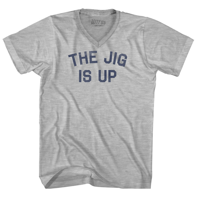 The Jig Is Up Adult Cotton V-neck T-shirt - Grey Heather