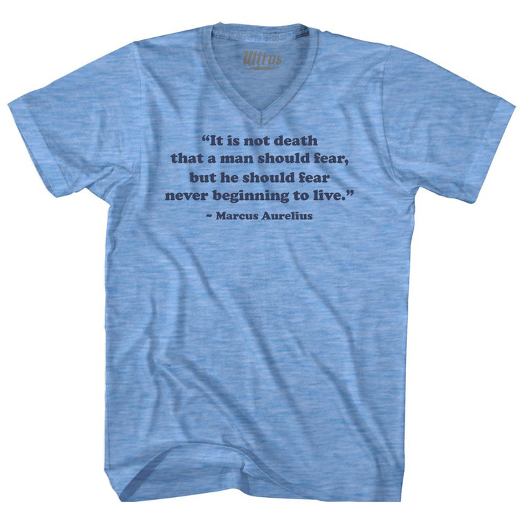 It Is Not Death That A Man Should Fear - Marcus Aurelius Adult Tri-Blend V-neck T-shirt - Athletic Blue