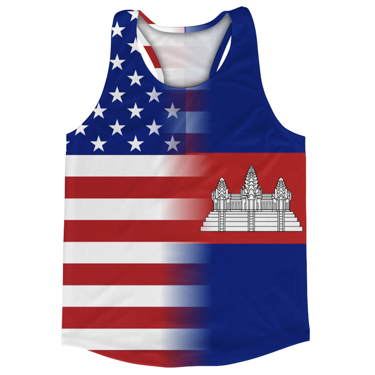 American Flag And Cambodia Flag Combination Running Racerback Singlet Track Tank Top