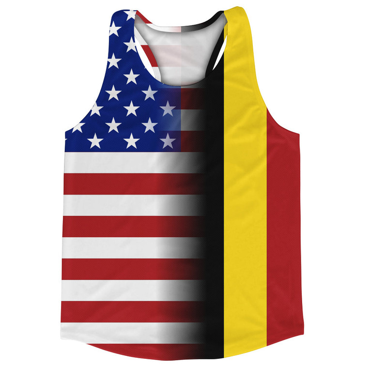 American Flag And Belgium Flag Combination Running Racerback Singlet Track Tank Top