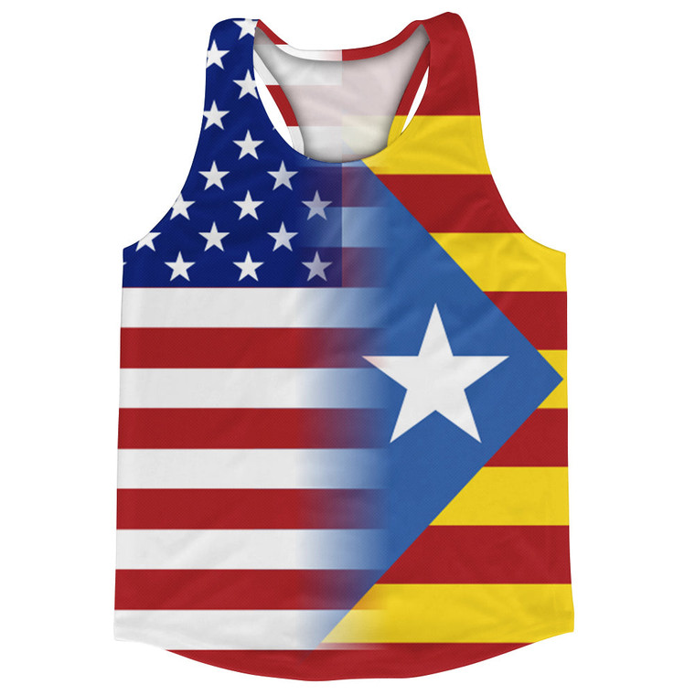 American Flag And Catalonia Flag Combination Running Racerback Singlet Track Tank Top