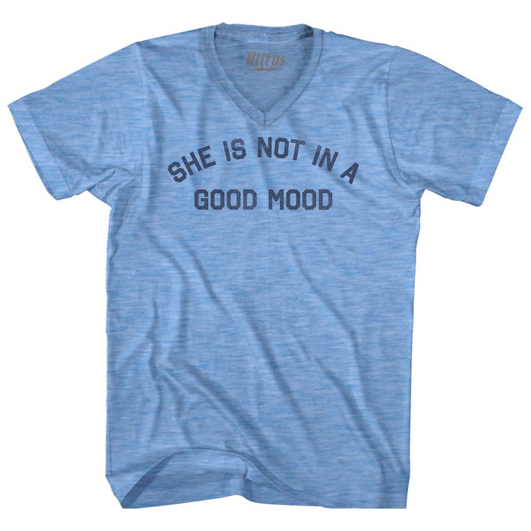 She Is Not In A Good Mood Adult Tri-Blend V-neck T-shirt - Athletic Blue