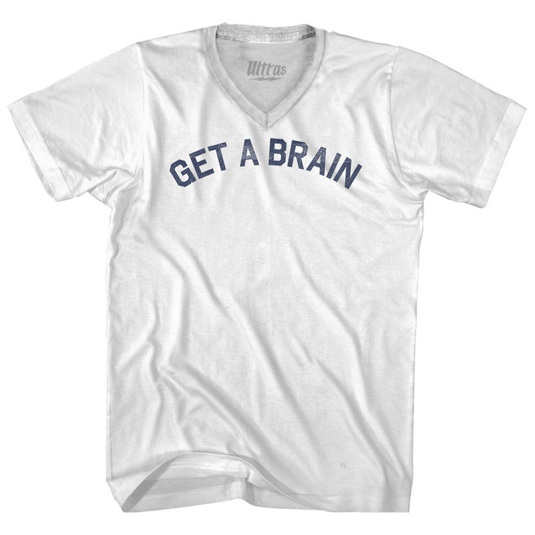 Get A Brain Adult Tri-Blend V-neck T-shirt - White