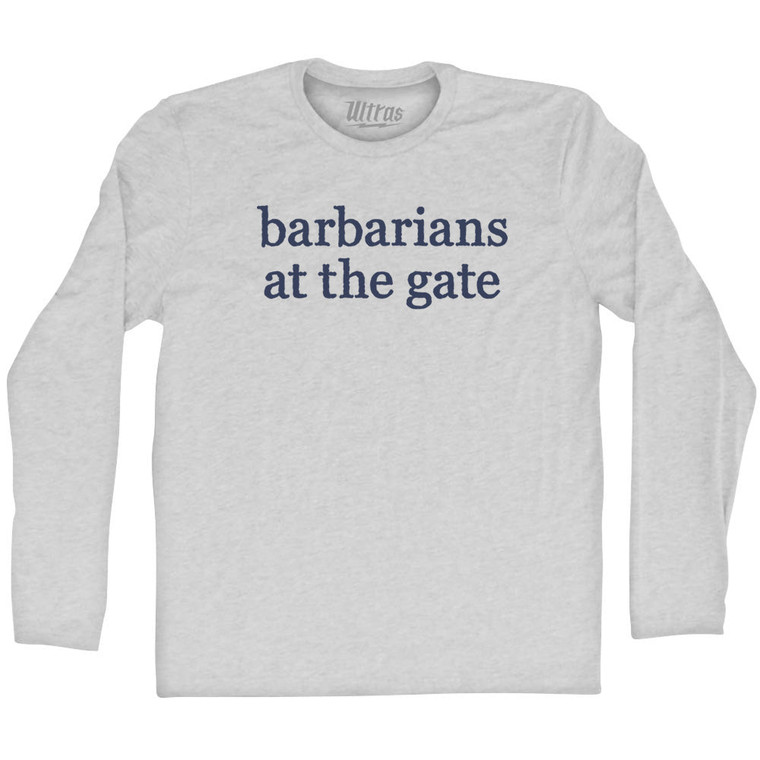 Barbarians at the Gate Rage Font Adult Cotton Long Sleeve T-shirt - Grey Heather
