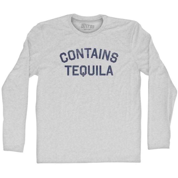 Contains Tequila Adult Cotton Long Sleeve T-shirt - Grey Heather
