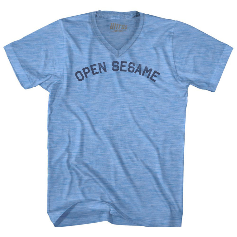 Open Sesame Adult Tri-Blend V-neck T-shirt - Athletic Blue