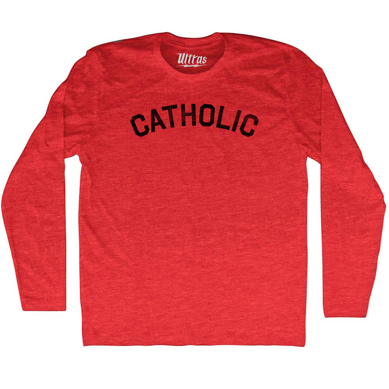 Catholic Adult Tri-Blend Long Sleeve T-shirt - Athletic Red