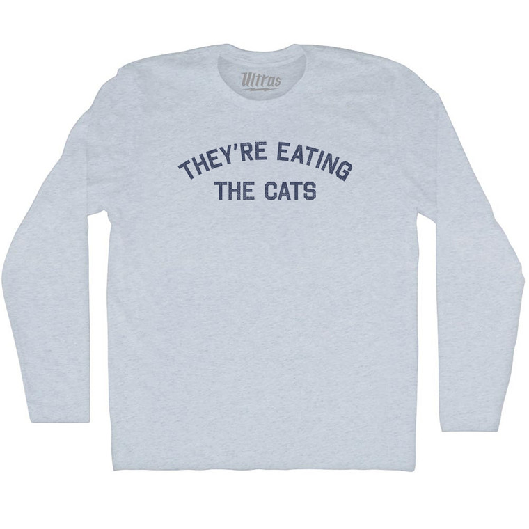 They're Eating The Cats Adult Tri-Blend Long Sleeve T-shirt - Athletic White