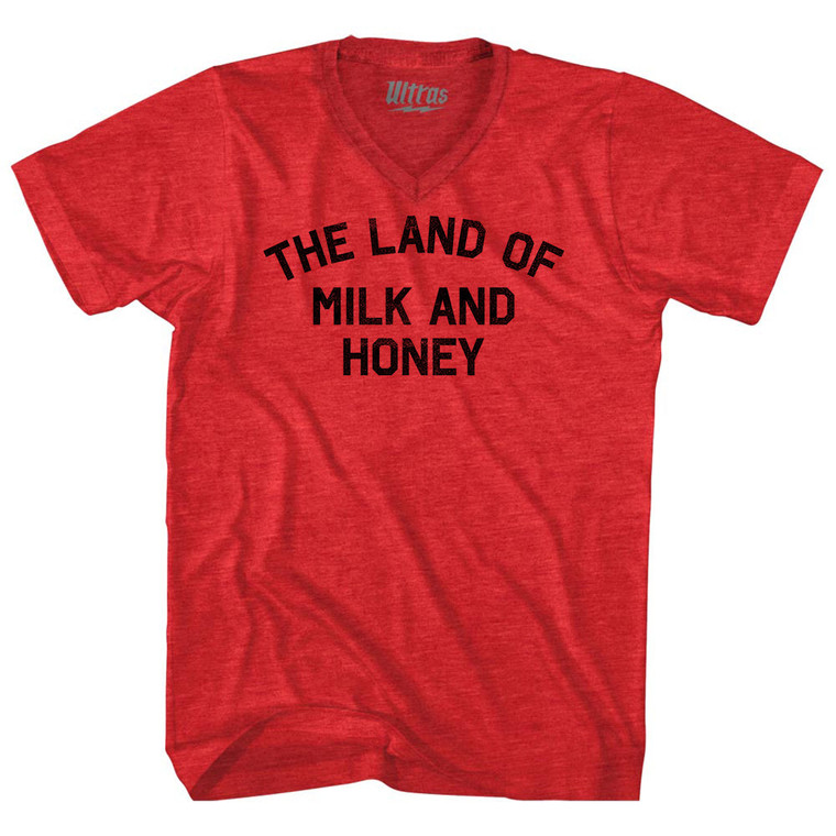 The Land Of Milk And Honey Adult Tri-Blend V-Neck T-Shirt - Athletic Red