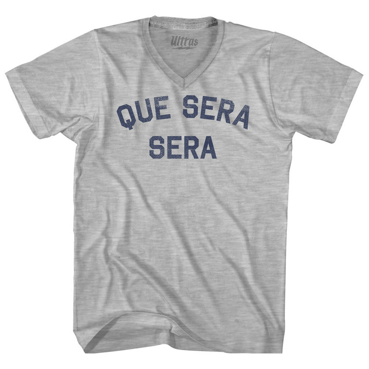 Que Sera Sera Adult Cotton V-neck T-shirt - Grey Heather