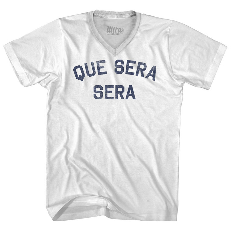 Que Sera Sera Adult Tri-Blend V-neck T-shirt - White