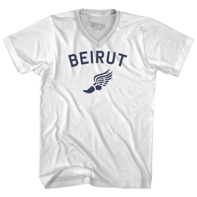 Beirut Running Track Winged Foot Adult Tri-Blend V-neck T-shirt - White