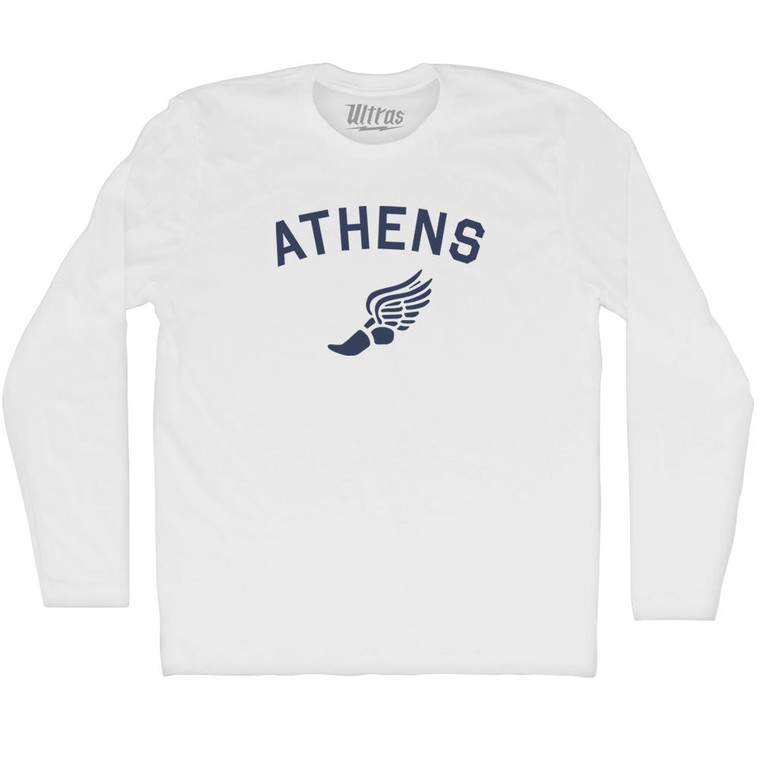 Athens Running Track Winged Foot Adult Cotton Long Sleeve T-shirt - White