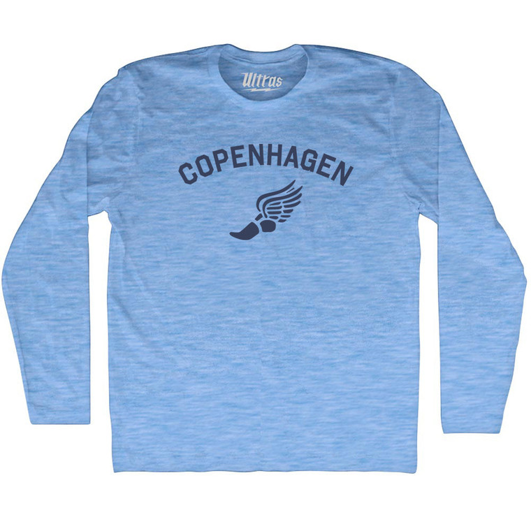 Copenhagen Running Track Winged Foot Adult Tri-Blend Long Sleeve T-shirt - Athletic Blue