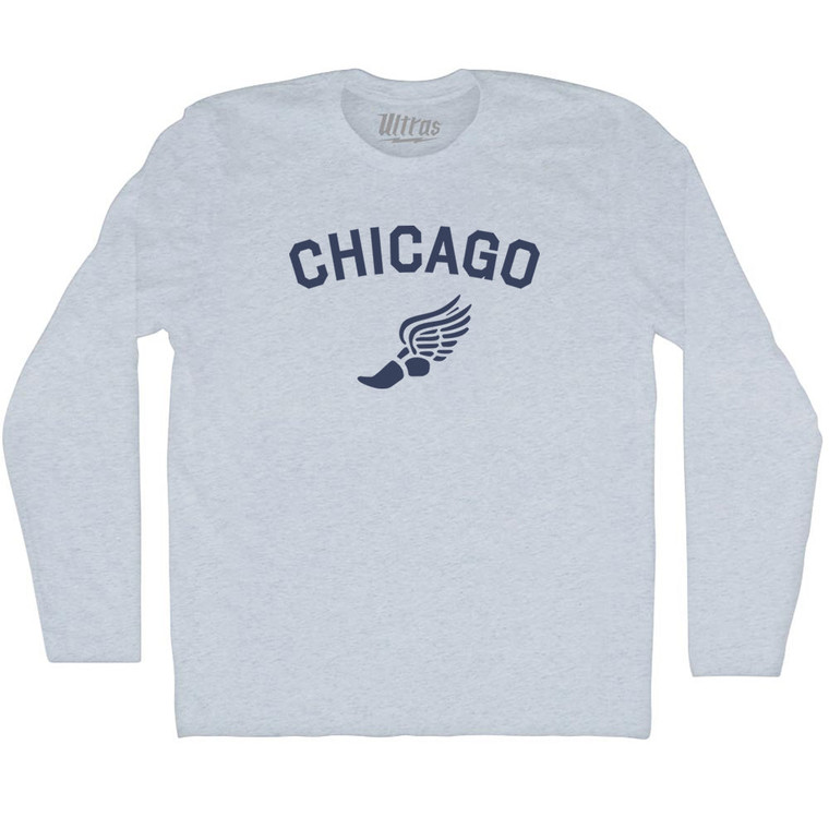 Chicago Running Track Winged Foot Adult Tri-Blend Long Sleeve T-shirt - Athletic White