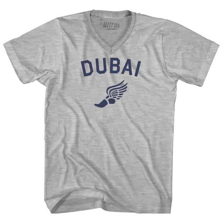 Dubai Running Track Winged Foot Adult Cotton V-neck T-shirt - Grey Heather