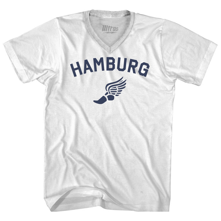 Hamburg Running Track Winged Foot Adult Tri-Blend V-neck T-shirt - White