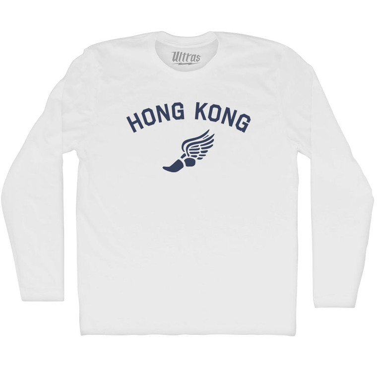 Hong Kong Running Track Winged Foot Adult Cotton Long Sleeve T-shirt - White