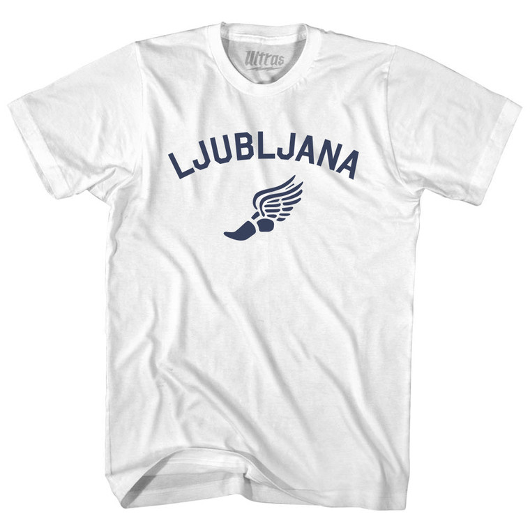 Ljubljana Running Track Winged Foot Womens Cotton Junior Cut T-Shirt - White