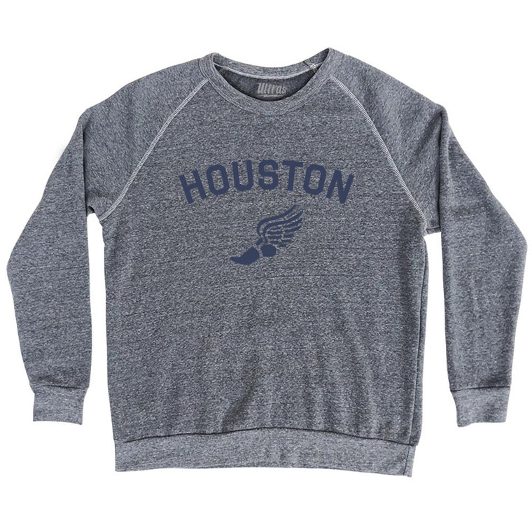 Houston Running Track Winged Foot Adult Tri-Blend Sweatshirt - Athletic Grey