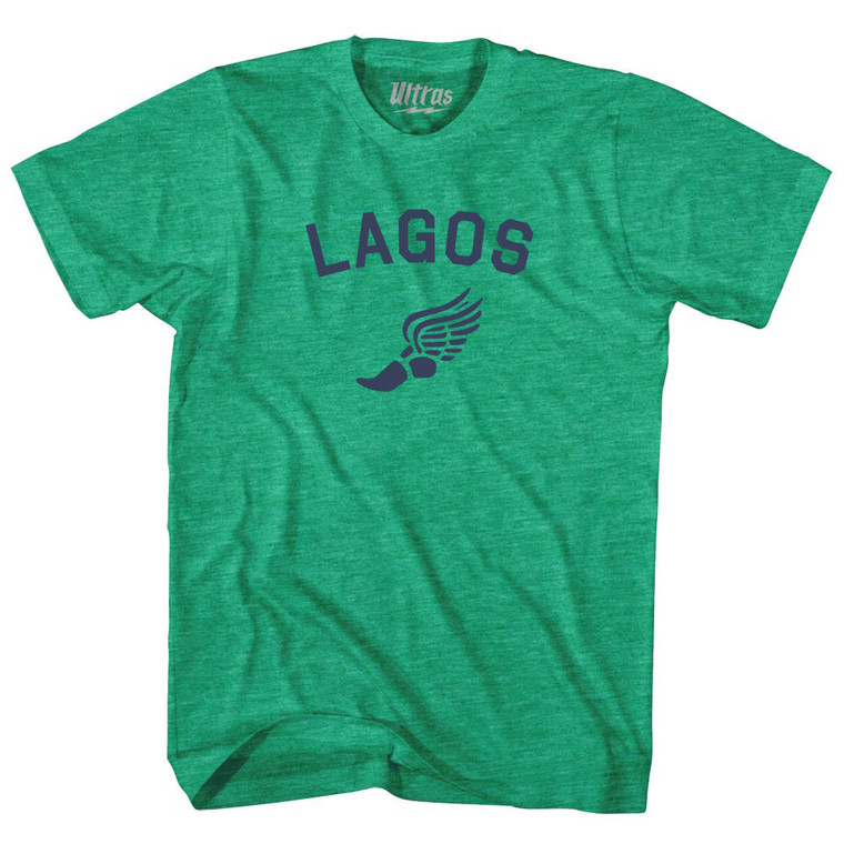 Lagos Running Track Winged Foot Adult Tri-Blend T-shirt - Athletic Green