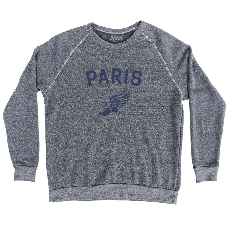 Paris Running Track Winged Foot Adult Tri-Blend Sweatshirt - Athletic Grey