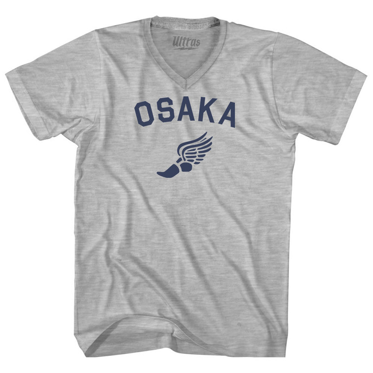 Osaka Running Track Winged Foot Adult Cotton V-neck T-shirt - Grey Heather