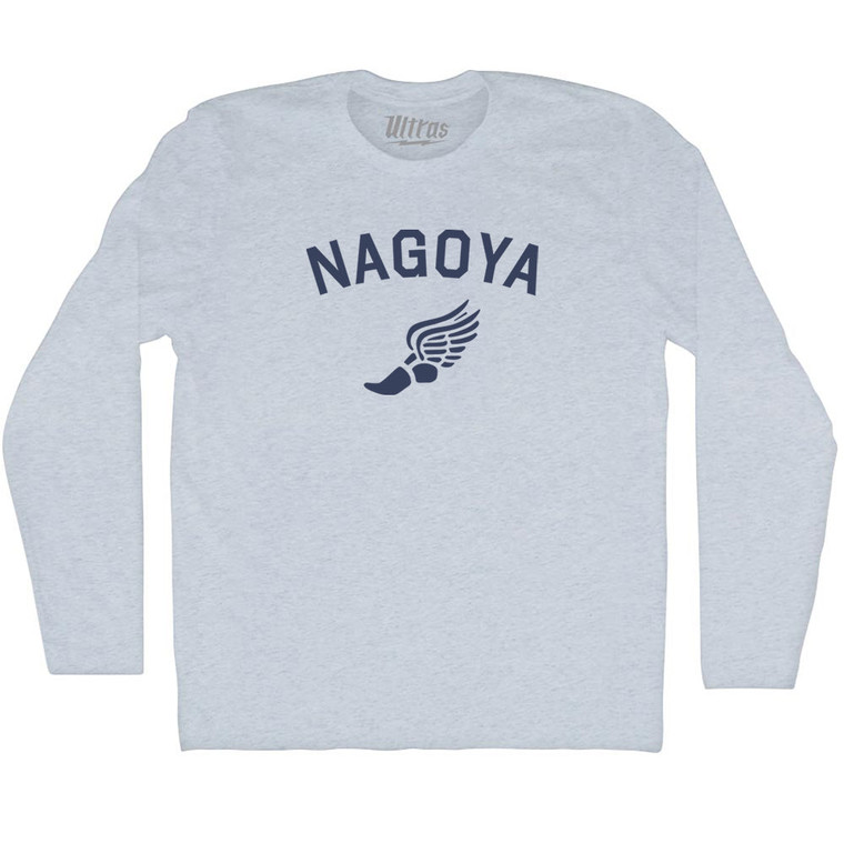 Nagoya Running Track Winged Foot Adult Tri-Blend Long Sleeve T-shirt - Athletic White