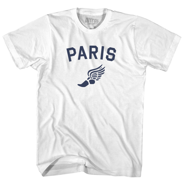 Paris Running Track Winged Foot Adult Cotton T-shirt - White