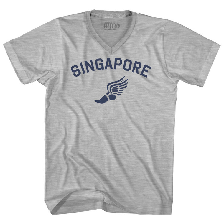 Singapore Running Track Winged Foot Adult Cotton V-neck T-shirt - Grey Heather