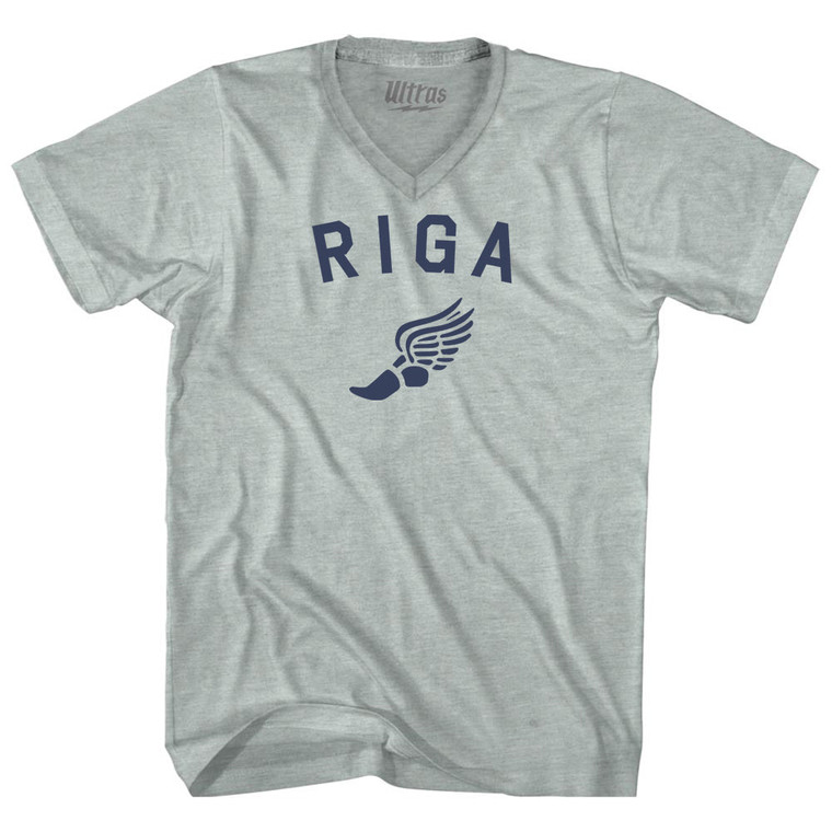 Riga Running Track Winged Foot Adult Tri-Blend V-neck T-shirt - Athletic Cool Grey Riga Running Track Winged Foot Adult Tri-Blend V-neck T-shirt - Athletic Cool Grey